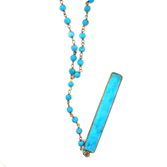 925 Beaded Turquoise Lariat Necklace - Picture 1 of 6